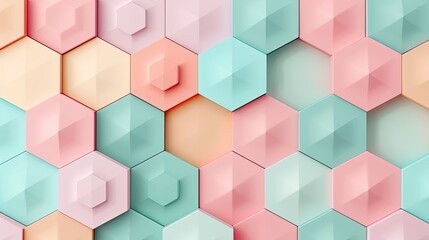 Obraz premium Layered 3D prisms and hexagons in muted retro colors, creating a sophisticated background