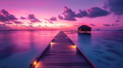 Obraz premium Sunset Over Water Villa