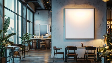 A Blank Canvas in a Modern Industrial Cafe Setting