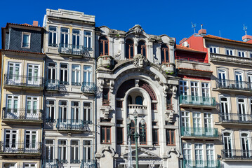 Obraz premium Facade of old classic buildings, Oporto, Portugal