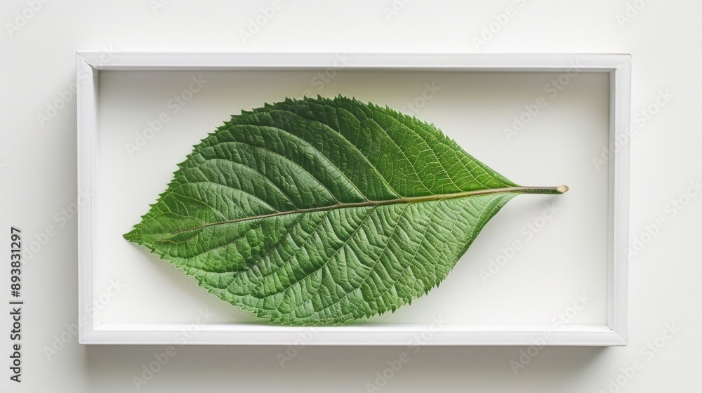 Poster Green leaf in white frame, environmental theme