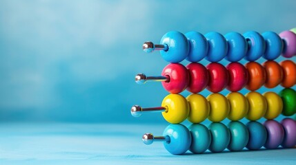 Colorful abacus on blue background for kids learning math concept