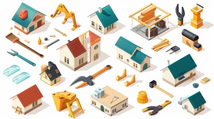 construction isometric style symbol set design remodeling working repairing theme generated-ai