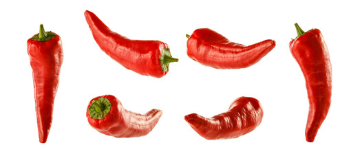 Red chilli peppers isolated on white background. Vegetable food product for montage. 