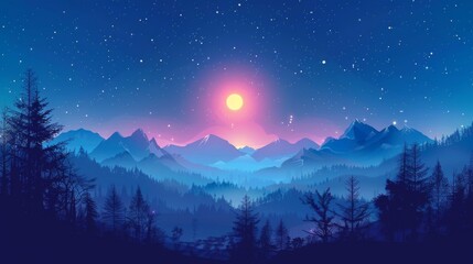 A Silhouetted Forest Stands Against a Sky Filled With Stars and a Rising Moon