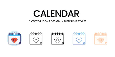 Calendar Icons set in different style vector icon stock illustration