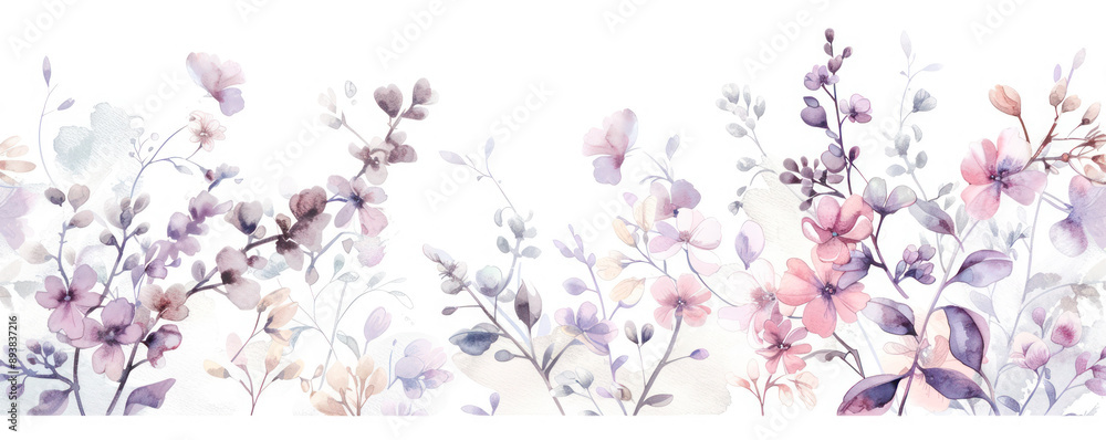 Sticker delicate watercolor flowers in soft pastel colors on a white background creating a light and airy bo