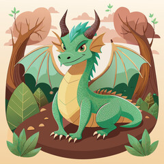 Obraz premium Vector illustration of stylized green dragon character