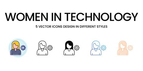 Women in Technology Icons set in different style vector icon stock illustration