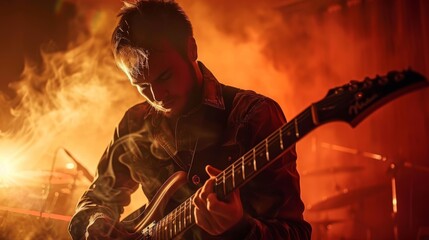 Obraz premium Guitarist performing a solo on a raised platform