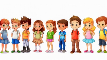 Group of children, friends cartoon, illustration on a white background 