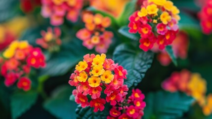 Bright red and yellow Lantana flowers in full bloom