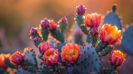 Prickly Pear Cactus flowers blooming
