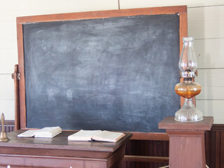 Old school desk and chalk board