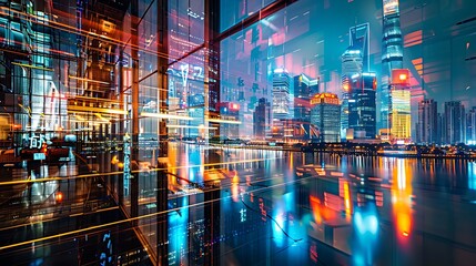 Urban Lightscape Through a Glass Window