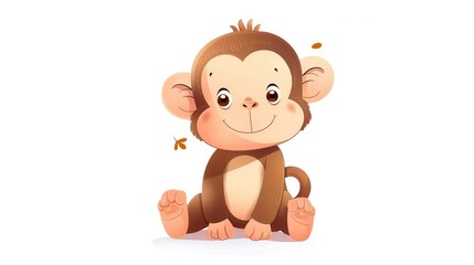 Obraz premium Smiling cute monkey, cartoon, illustration on a white background 
