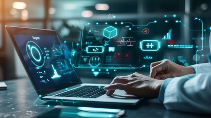 Healthcare Professional Interacting with Digital Interface