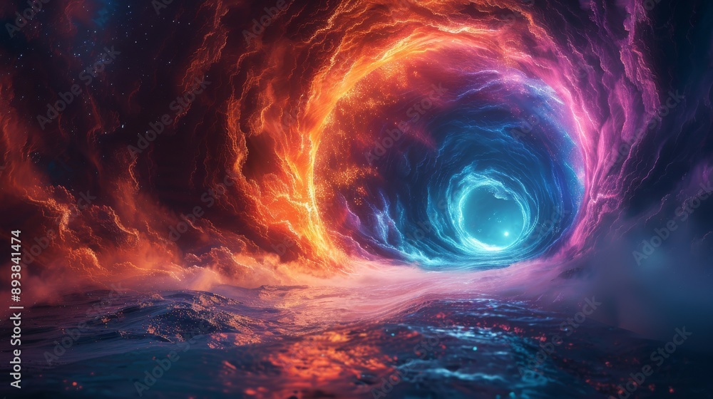 Poster cosmic tunnel with vibrant colors and swirling patterns.