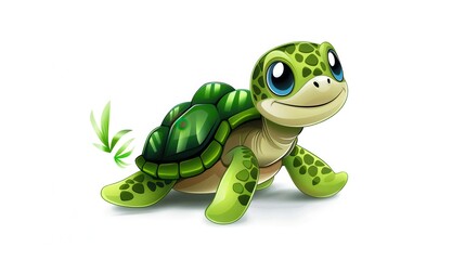 Obraz premium Cute smiling turtle, cartoon, illustration on a white background