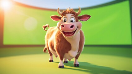 A Cute Cartoon Cow 3d Character illustration on plain background, funny cow character 3d rendering.