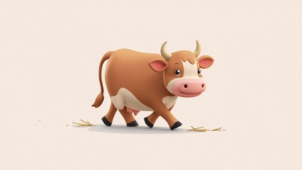 A Cute Cartoon Cow 3d Character illustration on plain background, funny cow character 3d rendering.