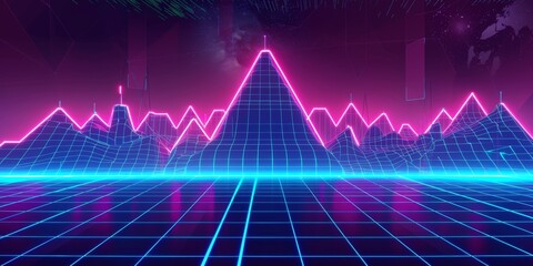 Naklejka premium Scifi and cyber vintage neon frame wallpaper with equalizer effect