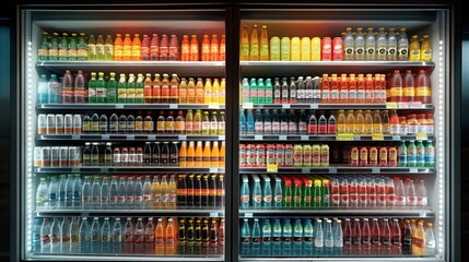 drinks sodas beverages fridge   in a convenience store
