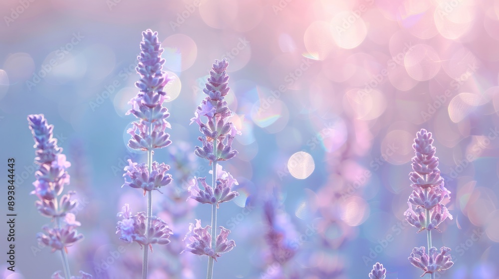 Poster Lavender Field with Bokeh Lights