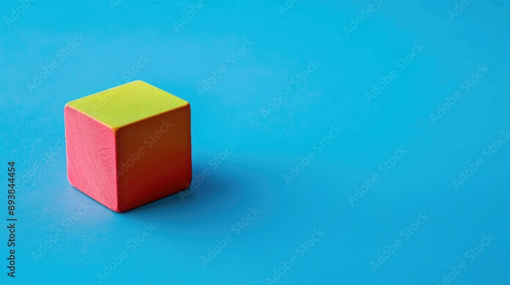Poster colorful geometric cube toy on blue background with copy space abstract pattern design by shape and 
