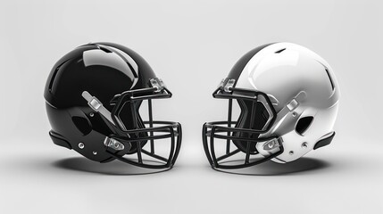 Fototapeta premium Two American Football Helmets Facing Each Other