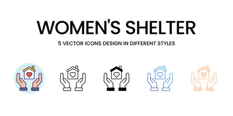 Women's Shelter Icons set in different style vector icon stock illustration
