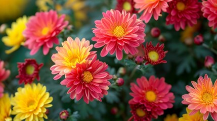 Fototapeta premium Chrysanthemum flowers in full bloom, highlighting the colors of autumn