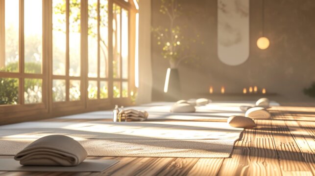 Yoga room with mats and calming decor