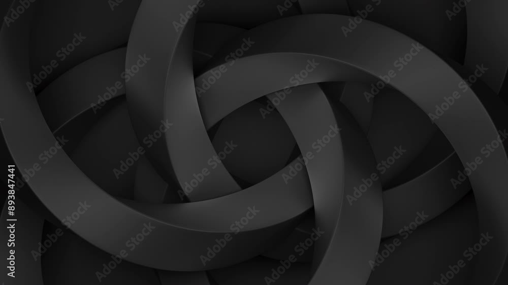 Poster abstract black infinity rings chain rotation. never ending twisted shape. 3d render animation