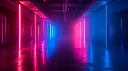 Dark room illuminated by bright, colorful lights