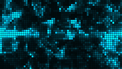 Turquoise mosaic background in technology concept. Abstract multicolored LED squares. Technology digital square blue color background. Bright pixel grid background. 3D rendering