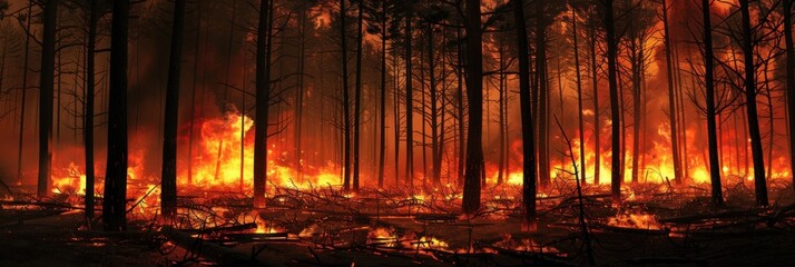 Forest Fire. Devastating Nature's Wrath: Trees Engulfed in Flames