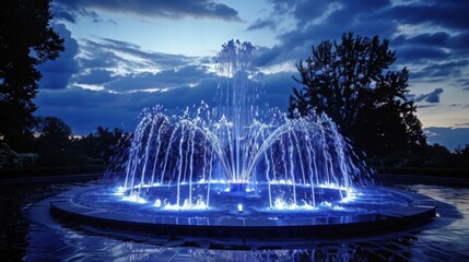 Fountain at Night: A Breathtaking Water Spray Under the Starry Sky