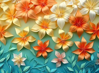 Fototapeta premium Colorful Paper Flowers On Gradient Background