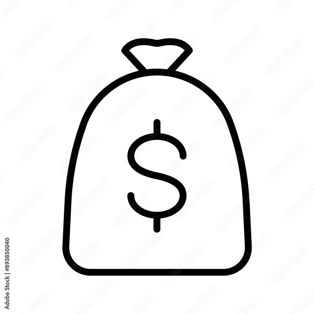 Poster single money bag stack line icon, simple financial moneybag flat design vector pictogram, infographi
