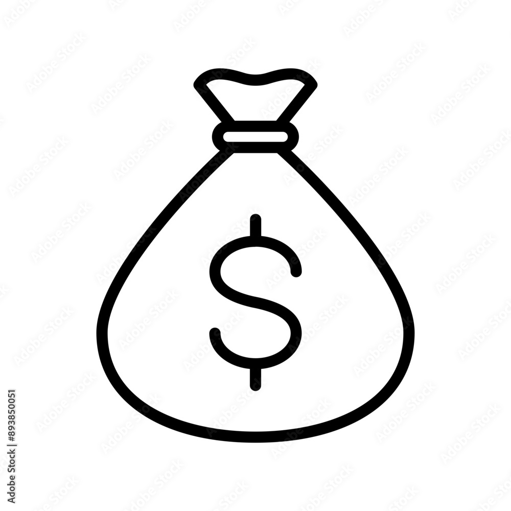 Poster single money bag stack line icon, simple financial moneybag flat design vector pictogram, infographi