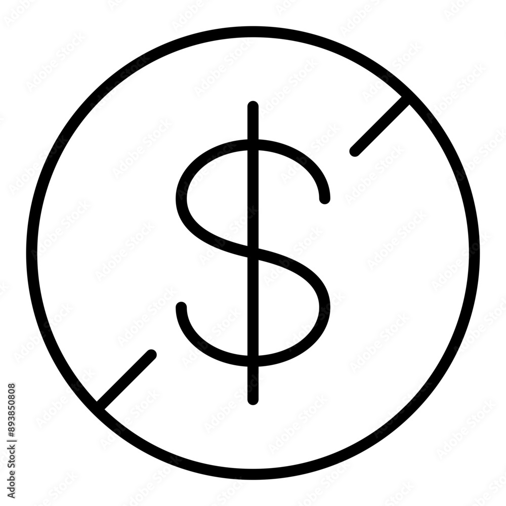 Poster black single no cash line icon, simple tax free charge flat design infographic pictogram vector, for