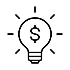 Single black light bulb with dollar mark line icon, simple financial idea graphic flat design interface infographic element for app ui ux web button, vector isolated on white background