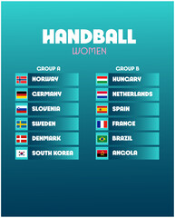 Handball Women Flags Games Sport 2024 Abstract Design Teams Countries Symbol Logo Vector Illustration