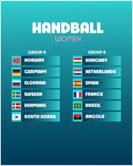 Handball Women Flags Games Sport 2024 Abstract Design Teams Countries Symbol Logo Vector Illustration