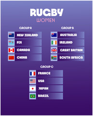 Rugby Women Groups Games Sport 2024 Abstract Design Teams Countries Symbol Logo Vector Illustration