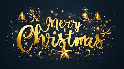 Fototapeta premium Golden Christmas Greeting with Bells and Stars