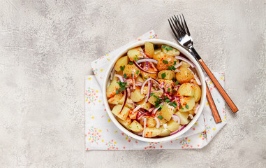 boiled potato salad with red onion, German cuisine, homemade, no people,