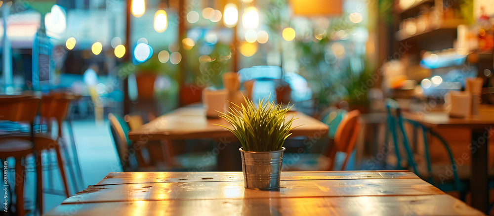 Poster blurry backdrop of a common eatery with focused area suitable for text or caption, also known as a c