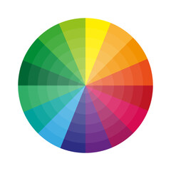 Color wheel chart. Gradient spectrum circle. Rainbow hues diagram. Vibrant vector illustration.